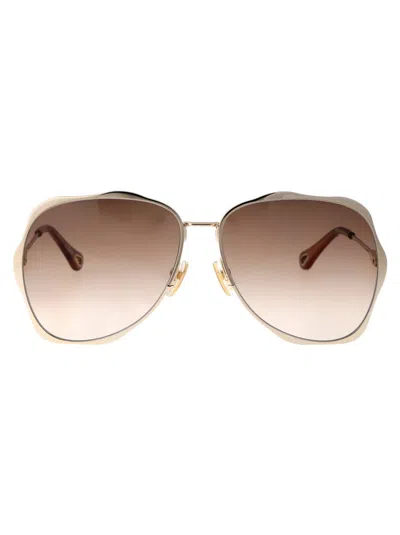 Chloé Ch0177s Sunglasses In 002 Gold Gold Brown