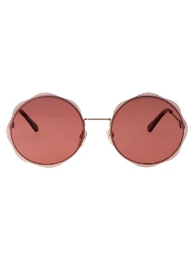 Chloé Chloe Burgundy Round Ladies Sunglasses Ch0202s 003 61 In 003 Gold Gold Red