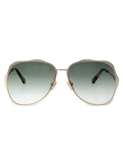 Chloé Ch0183s Sunglasses In 004 Gold Gold Green