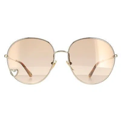Pre-owned Chloé Chloe Sunglasses Ch0027s 006 Gold Brown Light Gold Mirror