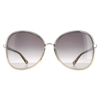 Pre-owned Chloé Chloe Sunglasses Ch0030s Franky 001 Gray/brown Crystal Fade & Gold Gray Gradient