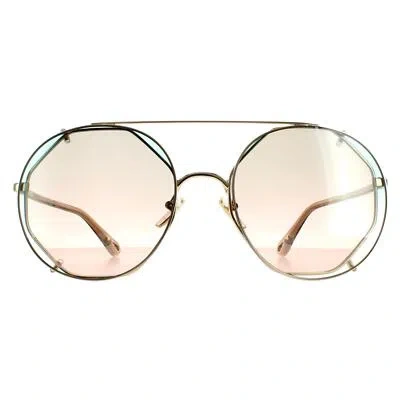 Pre-owned Chloé Chloe Sunglasses Ch0041s 001 Gold Green Gradient