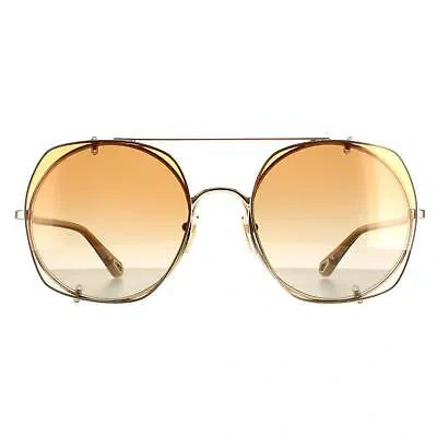 Pre-owned Chloé Chloe Sunglasses Ch0042s 003 Gold Orange Gradient