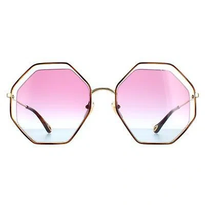 Pre-owned Chloé Chloe Sunglasses Ch0046s 003 Havana Gold Violet Blue Gradient