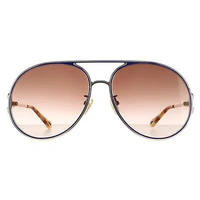 Pre-owned Chloé Chloe Sunglasses Ch0145s 003 Gold Blue Brown Gradient
