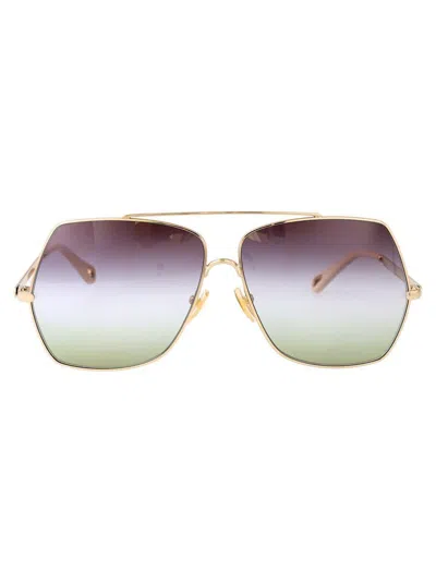 Chloé Chloe Butterfly Sunglasses Ch0278 S 002 In Gold-gold-green