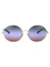 Chloé Silver-silver-light Blue Metal Sunglasses In Gold-gold-green