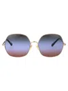 Chloé Gold-gold-green Metal Sunglasses In Multi