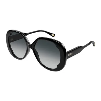 Chloé Sunglasses Oval Full Rim, Black Frame And Grey Gradient Lens Ch0195s001 In Gray