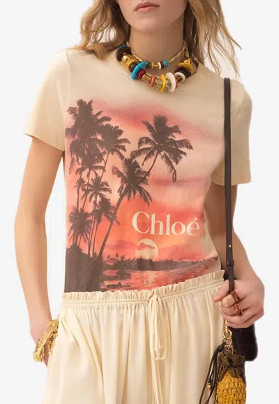 Chloé Sunset And Logo Print T-shirt In Yellow