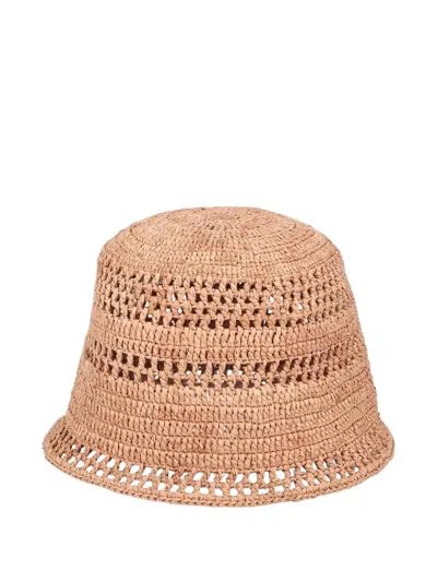 Chloé Sunset Logo-patch Raffia Bucket Hat In Green