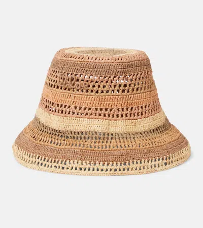 Chloé Sunset Embroidered Striped Raffia Hat In 2ya Multi Beige 1