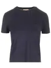 Chloé Wool Crewneck Jumper With Chest Pocket In Blue