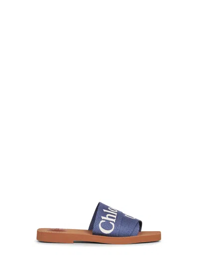 Chloé Surfing Blue Woody Flat Sandals In Multi