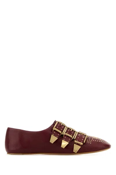 CHLOÉ CHLOE BURGUNDY LEATHER SUSAN BALLERINAS