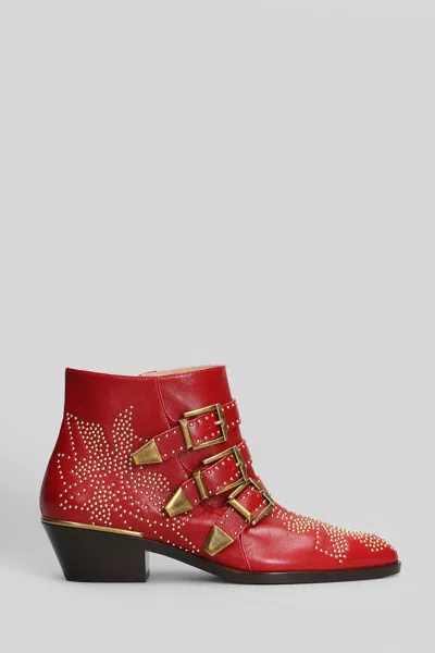 Chloé Susan High Heels Ankle Boots In Red Leather