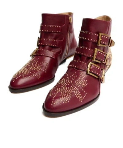 Chloé Susan Leather Ankle Boots In Burgundy