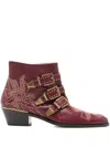 Chloé 40mm Susanna Studded Leather Ankle Boots In Red