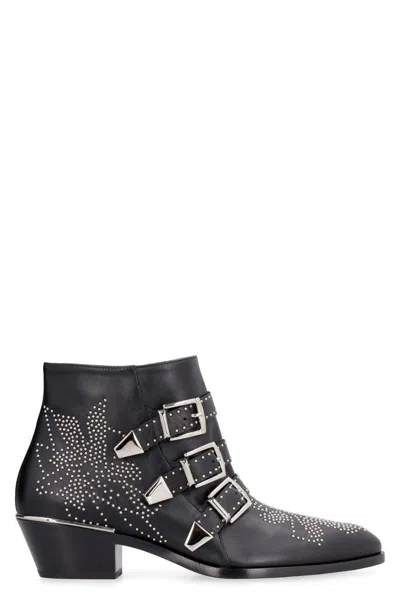 Chloé Susan Studded Leather Ankle Boots In Black