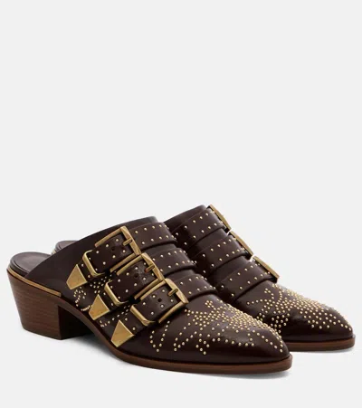 Chloé Susan Studded Heeled Mules In Brown