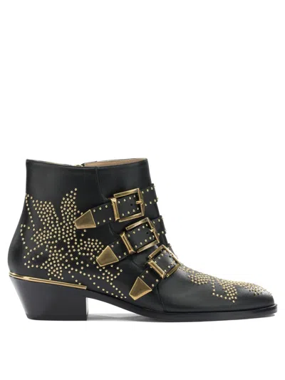 Chloé Women Black Embellished Susanna Ankle Boots, 8.5 Luxury Boots For Women Darveys