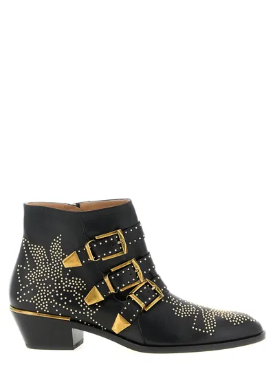 Chloé Women Black Embellished Susanna Ankle Boots, 8.5 Luxury Boots For Women Darveys