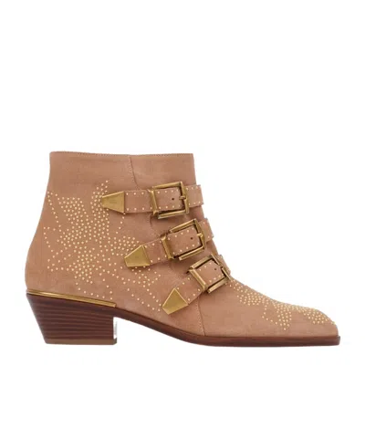 Chloé Susan Embellished Suede Ankle Boots In Neutral