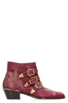 Chloé 40mm Susanna Studded Leather Ankle Boots In Burgundy