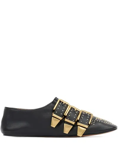 CHLOÉ SUSANNA BUCKLE-DETAILS STUDDED FLAT PUMPS