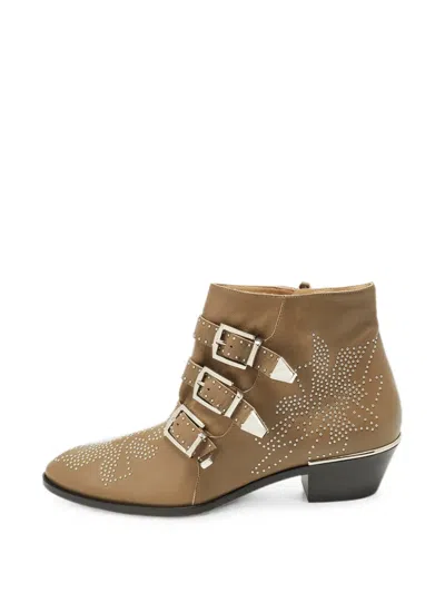 Pre-owned Chloé Susanna Buckled Ankle Boots In Brown