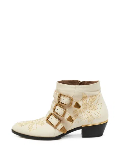 Pre-owned Chloé Susanna Buckled Ankle Boots In Neutral