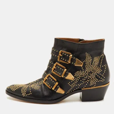 Pre-owned Chloé Susanna Size 38 Black Leather Studded Ankle Length Boots
