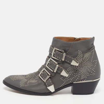 Pre-owned Chloé Susanna Size 38 Grey Leather Ankle Length Boots In Gray