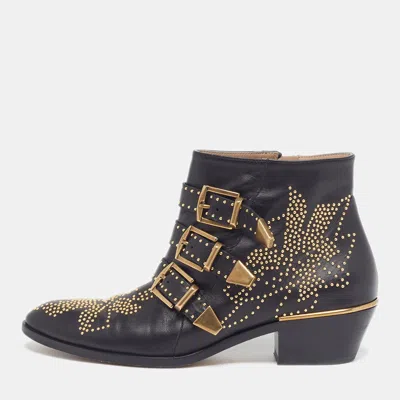 Pre-owned Chloé Susanna Size 38.5 Black Leather Ankle Length Boots