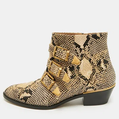 Pre-owned Chloé Susanna Size 39 Brown/black Python Embossed Leather Ankle Length Boots