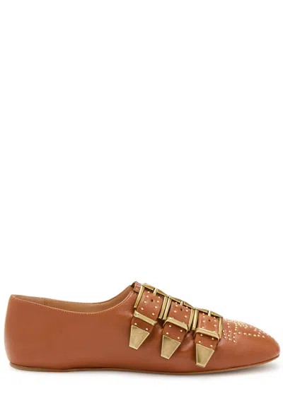 Chloé Chloe Susanna Stud-embellished Leather Flats In Brown
