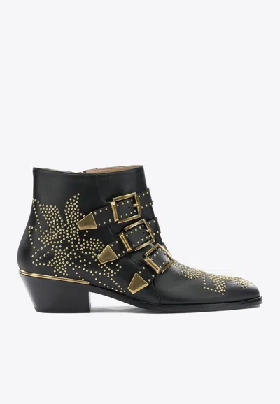Chloé Chloe Women Embellished Nappa Leather Susanna Ankle Boots In Black