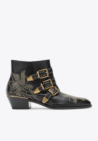 Chloé Chloe Women Embellished Nappa Leather Susanna Ankle Boots In Black