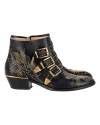 CHLOÉ CHLOÉ SUSANNA STUDDED BUCKLED ANKLE BOOTS IN BLACK LEATHER