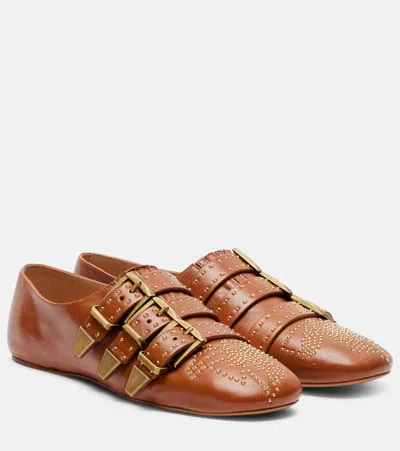 Chloé Susanna Studded Leather Ballet Flats In Brown