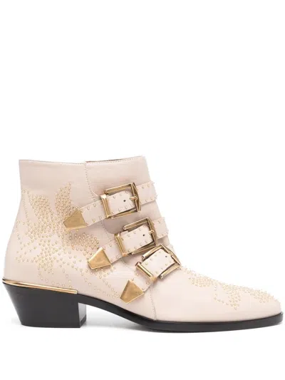 Chloé Susanna Studded Leather Ankle Boots In Blanc