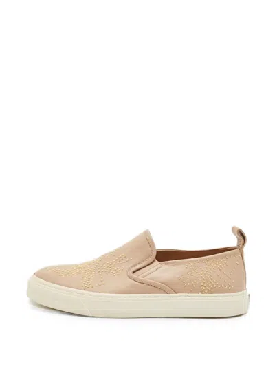 Pre-owned Chloé Susanna Stud-embellished Sneakers In Neutral