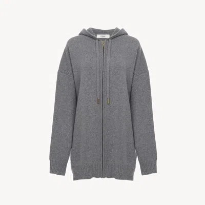 CHLOÉ SWEAT À CAPUCHE ZIPPÉ OVERSIZE EN MAILLE DE LAINE ET CACHEMIRE FEMME GRIS TAILLE S 70% LAINE, 30% CA