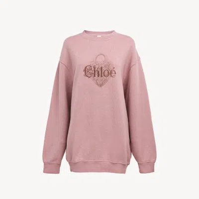 Chloé Sweat Oversize En Molleton Chiné À Logo In Pink