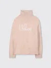 Chloé Girl's Cursive Topstitch Turtleneck Sweater In Neutral