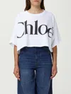 Chloé White Cropped T-shirt With Logo Lettering Print In Cotton Woman
