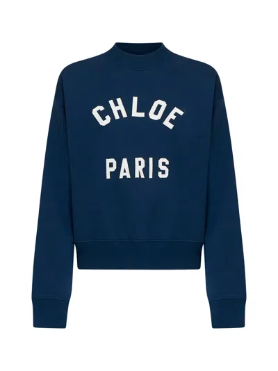 Chloé Logo Cotton Sweatshirt In Classic Navy