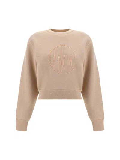 Chloé Logo Wool Sweater In Beige