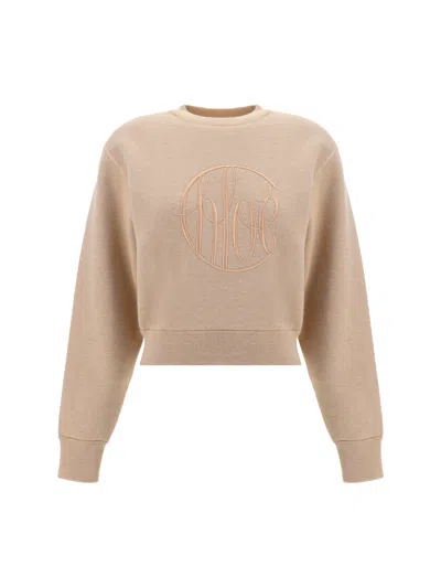 Chloé Logo Wool Sweater In Beige