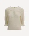 Chloé Women Ivory Knit Polo Shirt With Lace Collar In Neutral